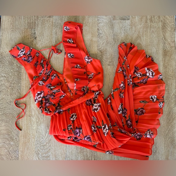 Lulu’s Loved By You Red Orange Floral Pleated Chiffon Maxi - Picture 9 of 13